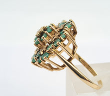 Load image into Gallery viewer, 0560: Vintage: Large 9ct Gold Emeralds Diamonds Tiered Cluster Ring- Date-mark 1980
