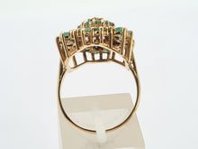 Load image into Gallery viewer, 0560: Vintage: Large 9ct Gold Emeralds Diamonds Tiered Cluster Ring- Date-mark 1980
