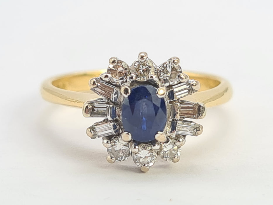 6315  Exceptional 18ct Cornflower Blue Sapphire Diamonds Flower Head Ring- From 1988