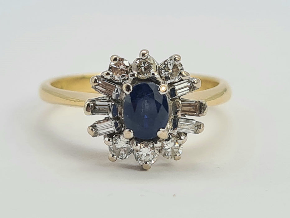 6315  Exceptional 18ct Cornflower Blue Sapphire Diamonds Flower Head Ring- From 1988