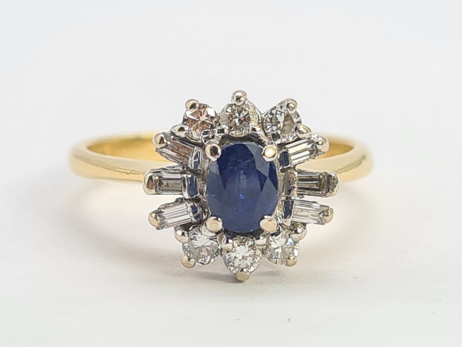 6315  Exceptional 18ct Cornflower Blue Sapphire Diamonds Flower Head Ring- From 1988