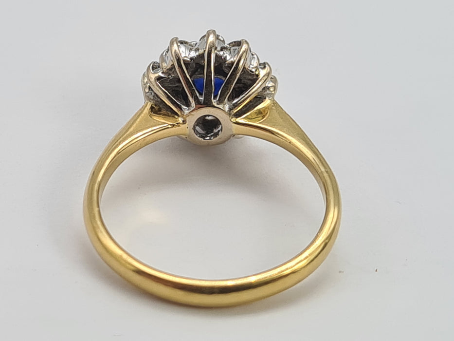 6315  Exceptional 18ct Cornflower Blue Sapphire Diamonds Flower Head Ring- From 1988