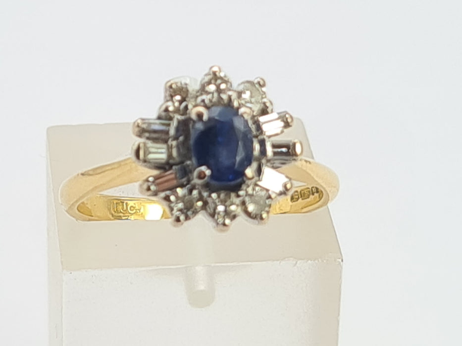 6315  Exceptional 18ct Cornflower Blue Sapphire Diamonds Flower Head Ring- From 1988