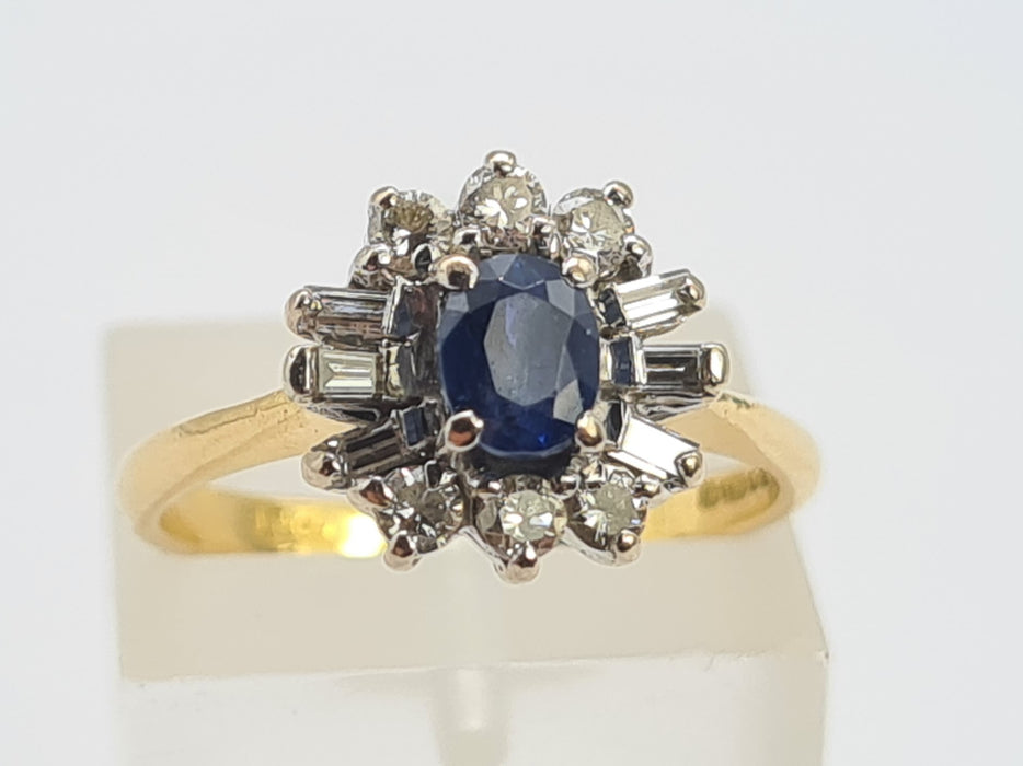 6315  Exceptional 18ct Cornflower Blue Sapphire Diamonds Flower Head Ring- From 1988