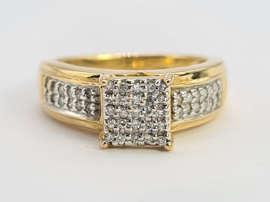 6277 Vintage 9ct Gold 49 Natural Diamonds (1ct) Geometric Set Ring