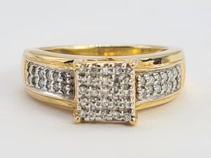 0690: Vintage 9ct Gold 49 Diamonds (1ct) Geometric Set Ring- fabulous