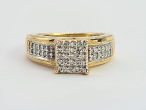 0690: Vintage 9ct Gold 49 Diamonds (1ct) Geometric Set Ring- fabulous