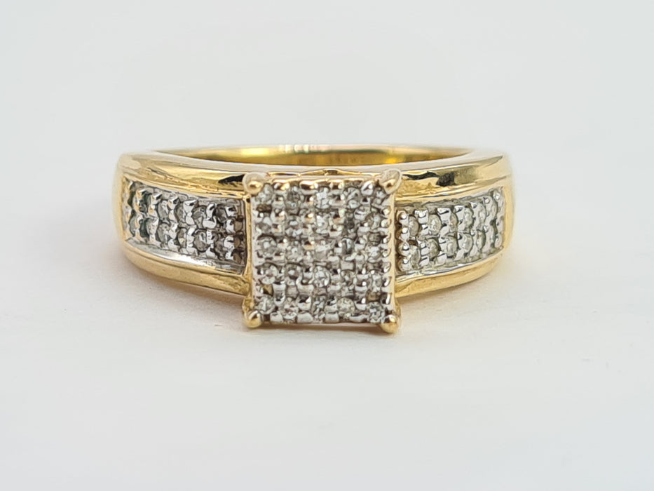6277 Vintage 9ct Gold 49 Natural Diamonds (1ct) Geometric Set Ring