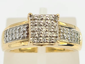 0690: Vintage 9ct Gold 49 Diamonds (1ct) Geometric Set Ring- fabulous