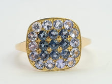 Load image into Gallery viewer, 0692: Vintage: 9ct Gold Amethysts Blue Diamonds Cocktail Ring- exquisite symmetry
