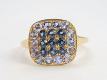 Load image into Gallery viewer, 0692: Vintage: 9ct Gold Amethysts Blue Diamonds Cocktail Ring- exquisite symmetry
