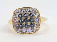 Load image into Gallery viewer, 0692: Vintage: 9ct Gold Amethysts Blue Diamonds Cocktail Ring- exquisite symmetry
