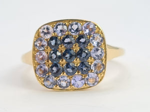 0692: Vintage: 9ct Gold Amethysts Blue Diamonds Cocktail Ring- exquisite symmetry