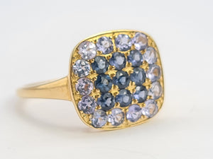 0692: Vintage: 9ct Gold Amethysts Blue Diamonds Cocktail Ring- exquisite symmetry