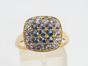 0692: Vintage: 9ct Gold Amethysts Blue Diamonds Cocktail Ring- exquisite symmetry