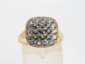 0692: Vintage: 9ct Gold Amethysts Blue Diamonds Cocktail Ring- exquisite symmetry