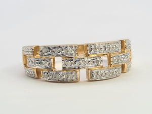 0694:Vintage: 9ct Gold Diamonds Encrusted&nbsp; Openwork Band- Greek key design, sparkling eye candy