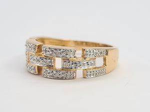 0694:Vintage: 9ct Gold Diamonds Encrusted&nbsp; Openwork Band- Greek key design, sparkling eye candy