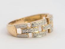 Load image into Gallery viewer, 0694:Vintage: 9ct Gold Diamonds Encrusted&nbsp; Openwork Band- Greek key design, sparkling eye candy
