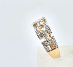 0694:Vintage: 9ct Gold Diamonds Encrusted&nbsp; Openwork Band- Greek key design, sparkling eye candy