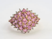 Load image into Gallery viewer, 0697: Vintage; 9ct Gold 25 Pink Rubies Diamonds Cluster Ring- Barbie beauty
