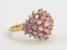 Load image into Gallery viewer, 0697: Vintage; 9ct Gold 25 Pink Rubies Diamonds Cluster Ring- Barbie beauty
