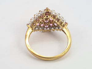 0697: Vintage; 9ct Gold 25 Pink Rubies Diamonds Cluster Ring- Barbie beauty