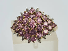 Load image into Gallery viewer, 0697: Vintage; 9ct Gold 25 Pink Rubies Diamonds Cluster Ring- Barbie beauty
