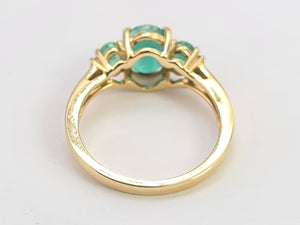 0705: Vintage; 9ct Gold Art Deco Style Emeralds Diamonds Ring- evocative greens