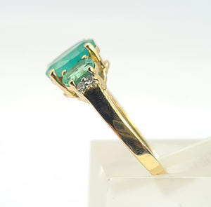 0705: Vintage; 9ct Gold Art Deco Style Emeralds Diamonds Ring- evocative greens