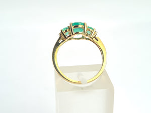 0705: Vintage; 9ct Gold Art Deco Style Emeralds Diamonds Ring- evocative greens