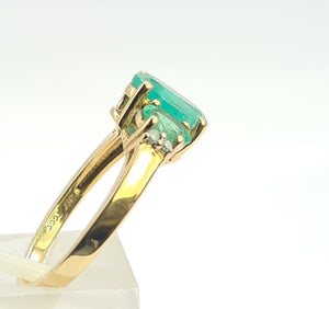 0705: Vintage; 9ct Gold Art Deco Style Emeralds Diamonds Ring- evocative greens