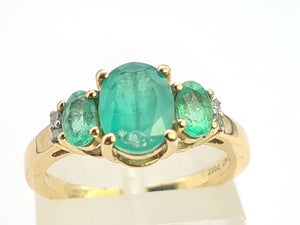 0705: Vintage; 9ct Gold Art Deco Style Emeralds Diamonds Ring- evocative greens