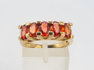 0706: Vintage Rare; 9ct Gold 5 Fiery Orange Sapphires Stacker/Dress Ring