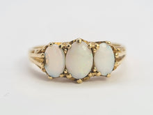 Load image into Gallery viewer, 0743: Vintage: 9ct Gold White Opals Trilogy Ring- Date-Mark 1988- vibrant colours
