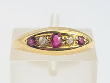 Load image into Gallery viewer, 0753: intage: 18ct Gold Rubies Diamonds Stacker/Dress Ring- Date Mark -1967
