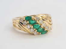 Load image into Gallery viewer, 0418: Vintage: 14ct Gold Emeralds Diamonds Openwork Ring- lovely combination
