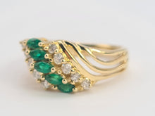 Load image into Gallery viewer, 0418: Vintage: 14ct Gold Emeralds Diamonds Openwork Ring- lovely combination
