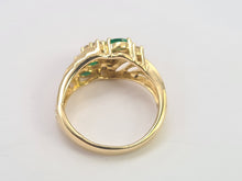 Load image into Gallery viewer, 0418: Vintage: 14ct Gold Emeralds Diamonds Openwork Ring- lovely combination
