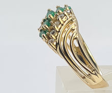 Load image into Gallery viewer, 0418: Vintage: 14ct Gold Emeralds Diamonds Openwork Ring- lovely combination
