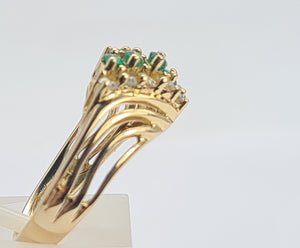 0418: Vintage: 14ct Gold Emeralds Diamonds Openwork Ring- lovely combination