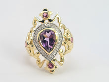 Load image into Gallery viewer, 0428: Vintage: Exceptional 14ct Gold Amethyst 8 Diamonds Art Deco Style Ring
