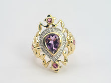 Load image into Gallery viewer, 0428: Vintage: Exceptional 14ct Gold Amethyst 8 Diamonds Art Deco Style Ring
