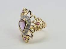 Load image into Gallery viewer, 0428: Vintage: Exceptional 14ct Gold Amethyst 8 Diamonds Art Deco Style Ring
