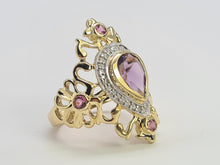 Load image into Gallery viewer, 0428: Vintage: Exceptional 14ct Gold Amethyst 8 Diamonds Art Deco Style Ring
