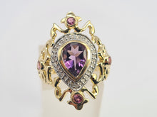 Load image into Gallery viewer, 0428: Vintage: Exceptional 14ct Gold Amethyst 8 Diamonds Art Deco Style Ring
