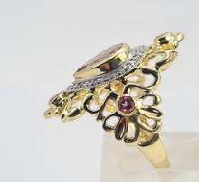 Load image into Gallery viewer, 0428: Vintage: Exceptional 14ct Gold Amethyst 8 Diamonds Art Deco Style Ring
