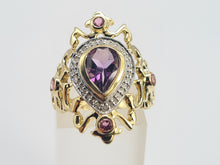 Load image into Gallery viewer, 0428: Vintage: Exceptional 14ct Gold Amethyst 8 Diamonds Art Deco Style Ring
