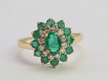 Load image into Gallery viewer, 0561: Vintage: 9ct Gold Emeralds Diamonds Flower Head Ring- simply gorgeous
