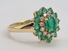 Load image into Gallery viewer, 0561: Vintage: 9ct Gold Emeralds Diamonds Flower Head Ring- simply gorgeous
